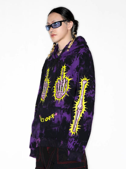 DARK PUNK MIDDLE FINGER TIE-DYE HOODED SWEATSHIRT [S0000010267]