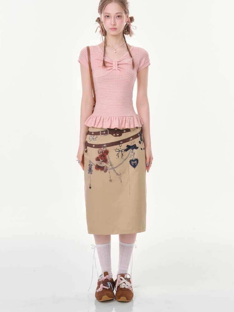 Chain Bear Print Slimming Skirt【s0000016625】