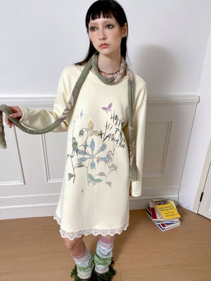 Printed Loose Casual Long Sleeve T-Shirt Dress [S0000010098]