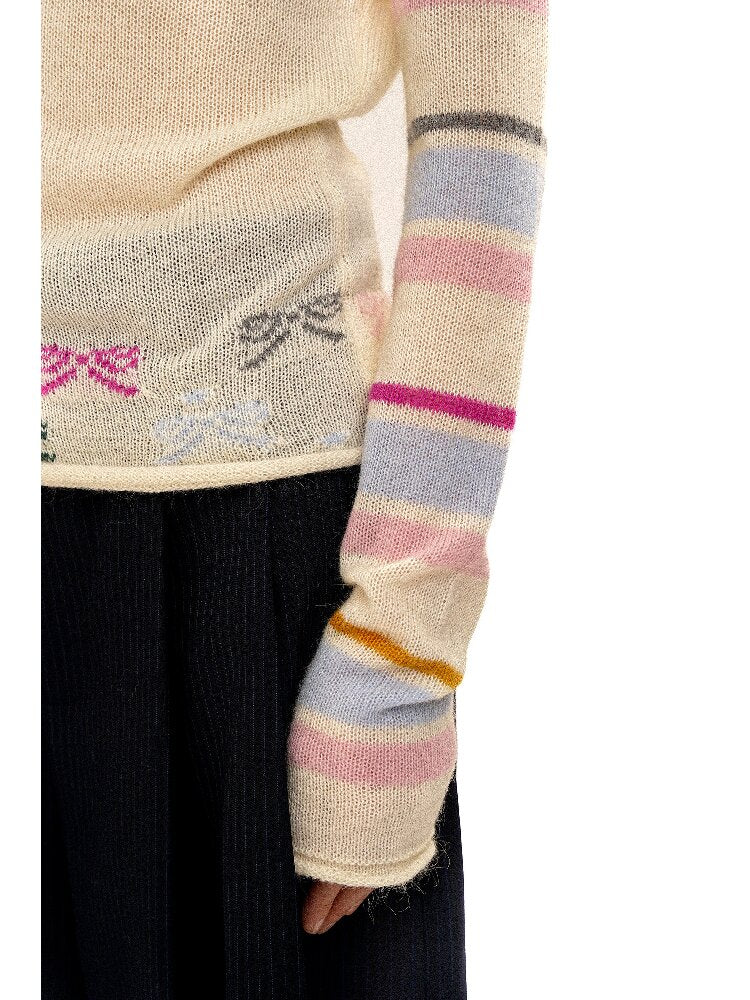 Contrast Striped Bow Knit Sweater【s0000016109】