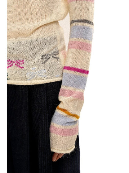 Contrast Striped Bow Knit Sweater【s0000016109】