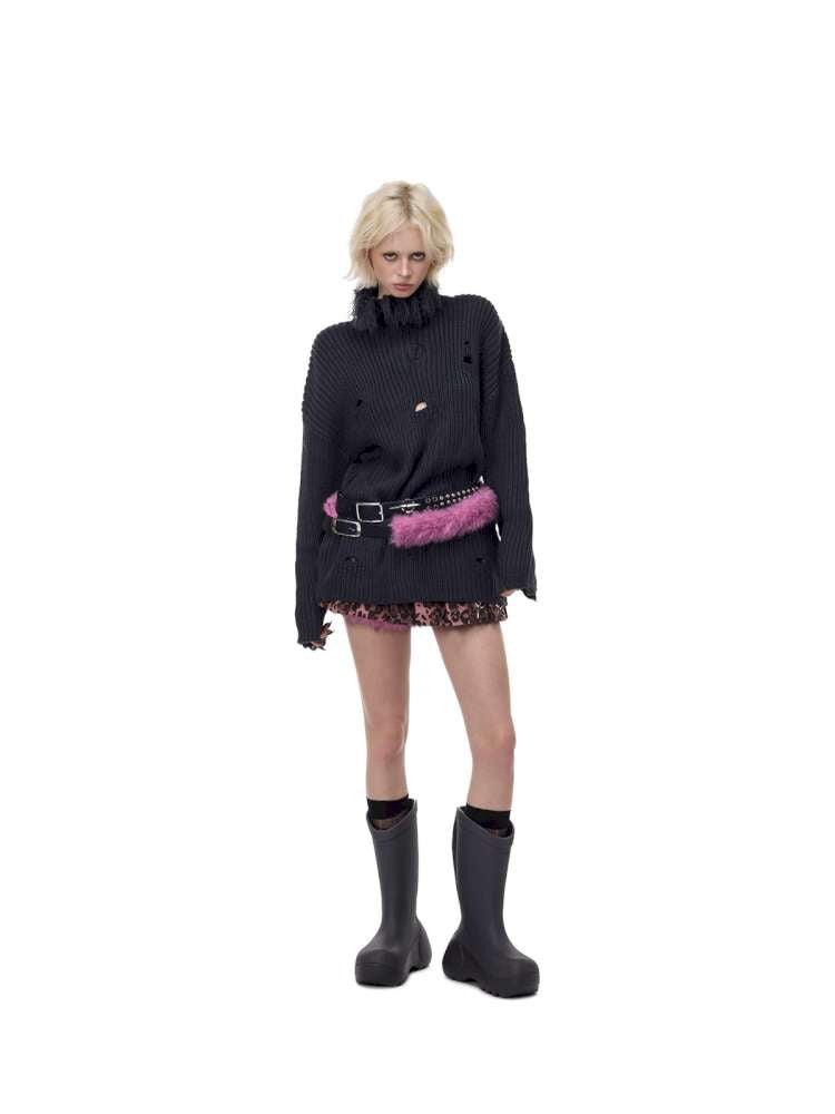 Black Metal Rock Rivet Wool Belt【s0000015131】