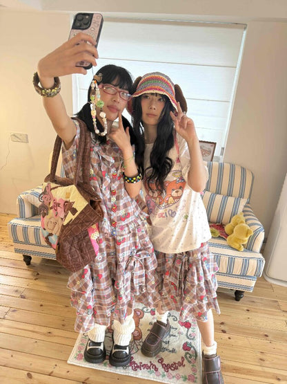 Strawberry Plaid Print Midi Skirt【s0000017504】