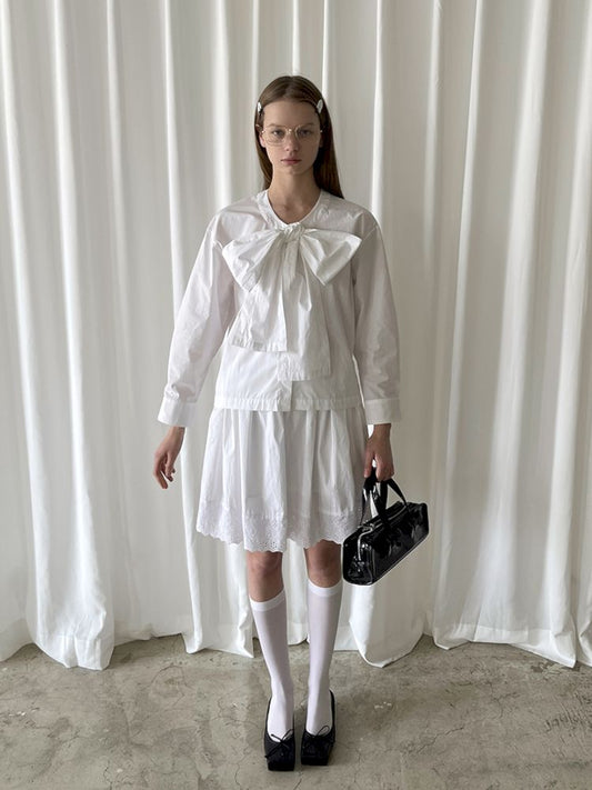 Big Bow Long Sleeve Cotton Shirt【s0000007452】