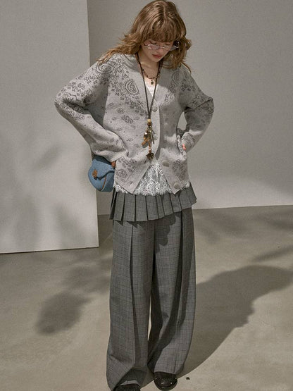 Button-Front Jacquard Knit Cardigan【s0000014394】