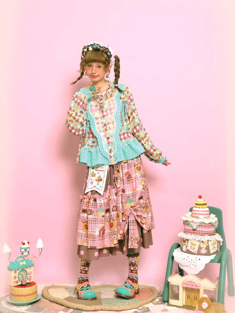 Embroidered Patch Design Bow Elastic Waist Skirt【s0000014515】