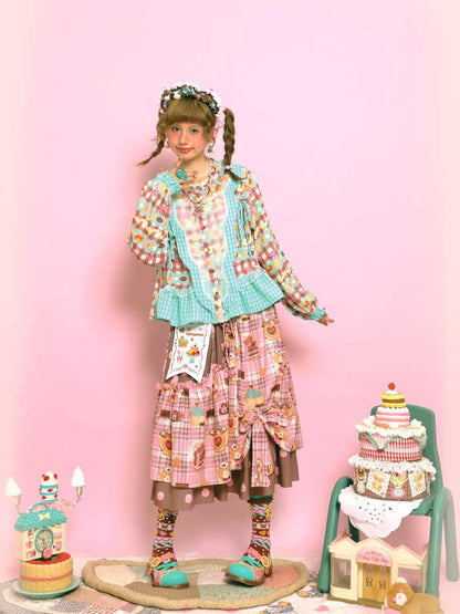 Embroidered Patch Design Bow Elastic Waist Skirt【s0000014515】