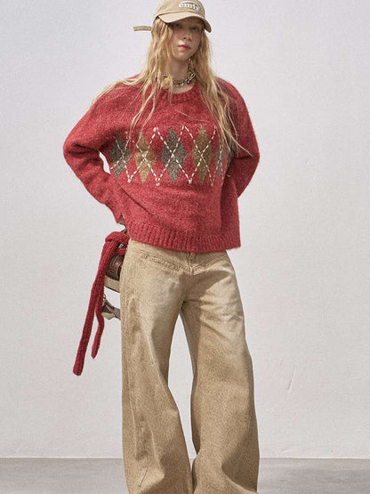 Diamond Plaid Knit Sweater Pants【s0000015072】