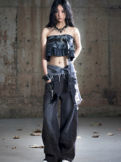 Distressed Wide-Leg Jeans【s0000013958】