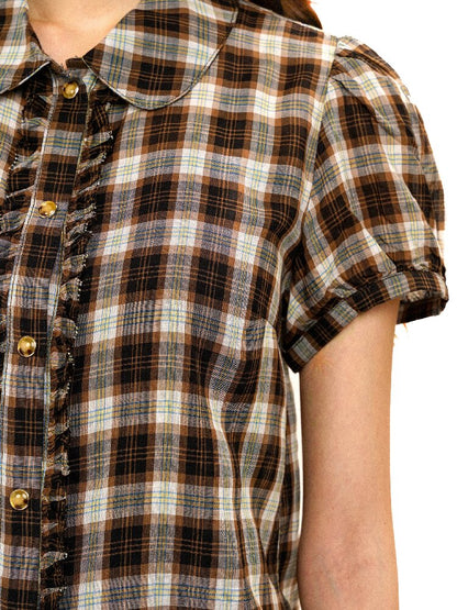 Color Block Plaid Shirt Mini Skirt【s0000017906】