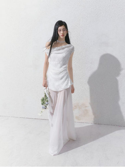 French lace pressed pleated dress【s0000012147】