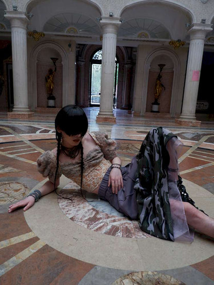 Patchwork Sheer Bud Strap Court Top【s0000015145】