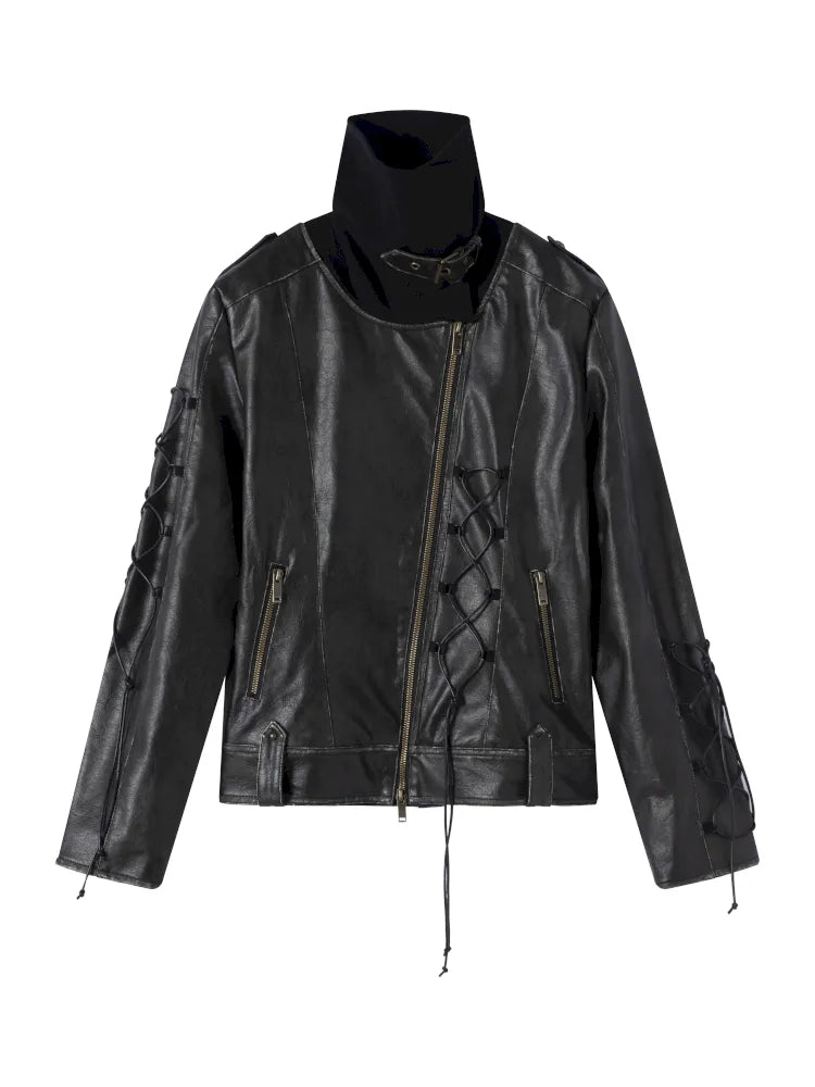 Strappy Slim-Fit Diagonal Zipper Coat【s0000013957】