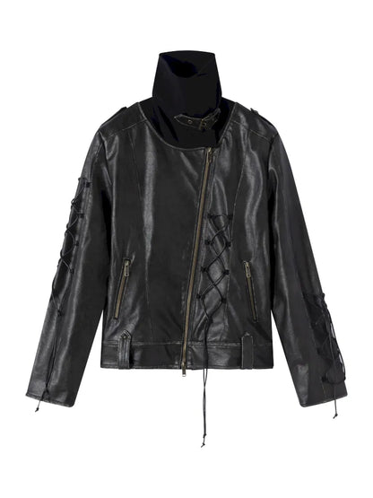 Strappy Slim-Fit Diagonal Zipper Coat【s0000013957】