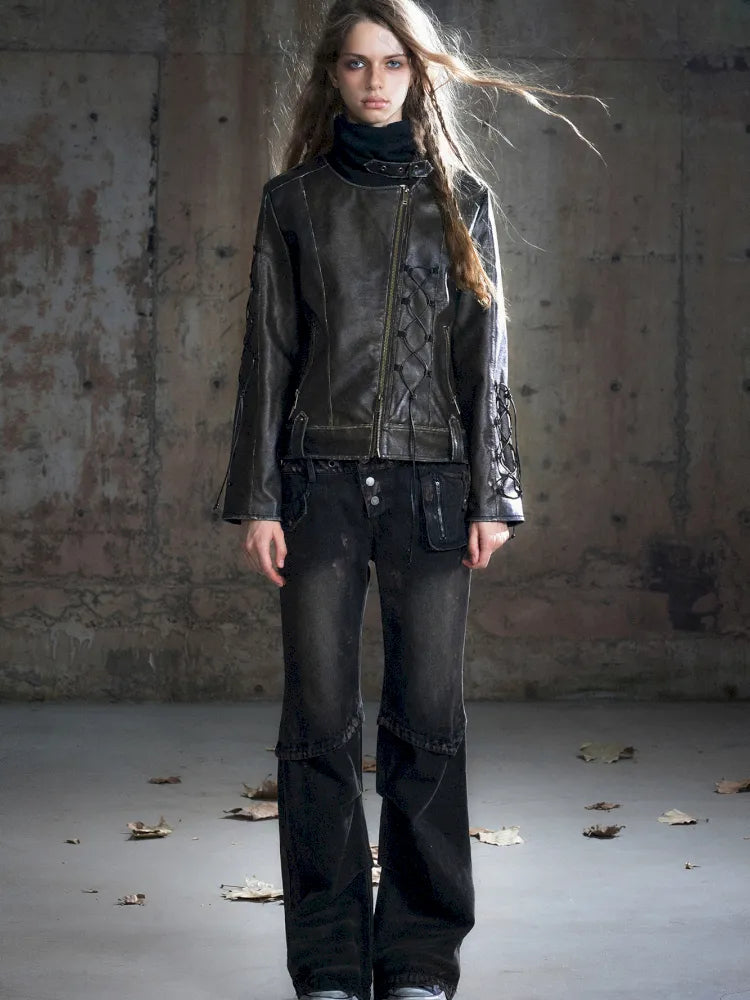 Patchwork Distressed Low-Rise Jeans【s0000013966】