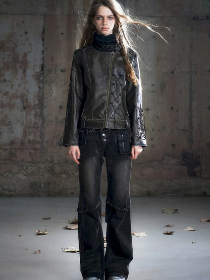 Patchwork Distressed Low-Rise Jeans【s0000013966】