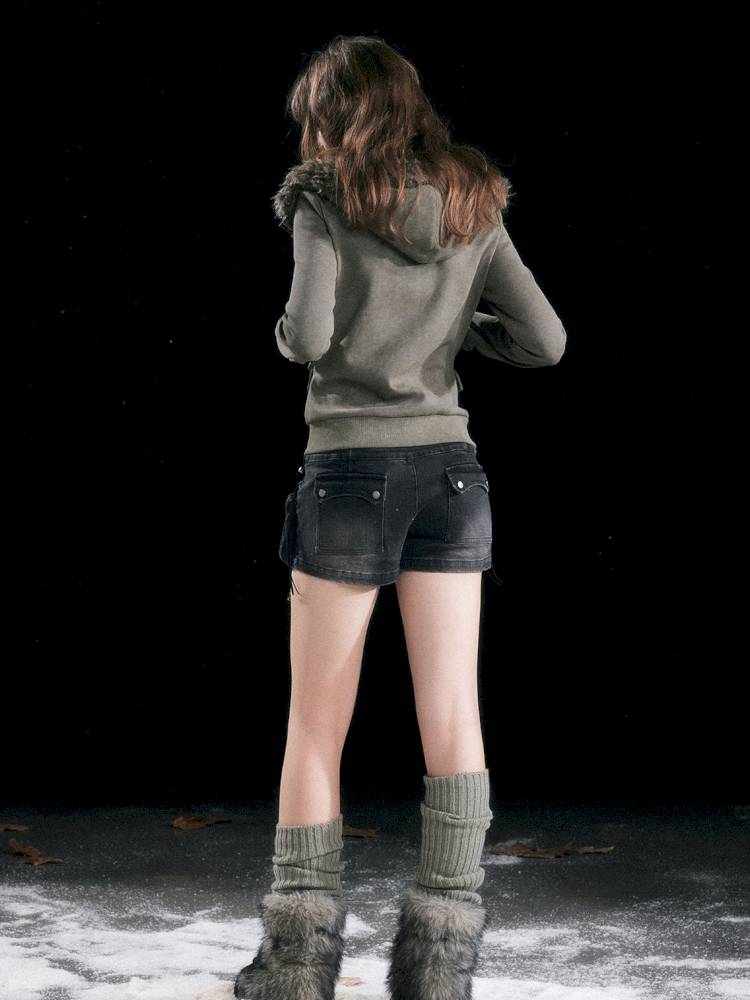 Vintage-Washed Slightly Stretch Denim Shorts【s0000014427】