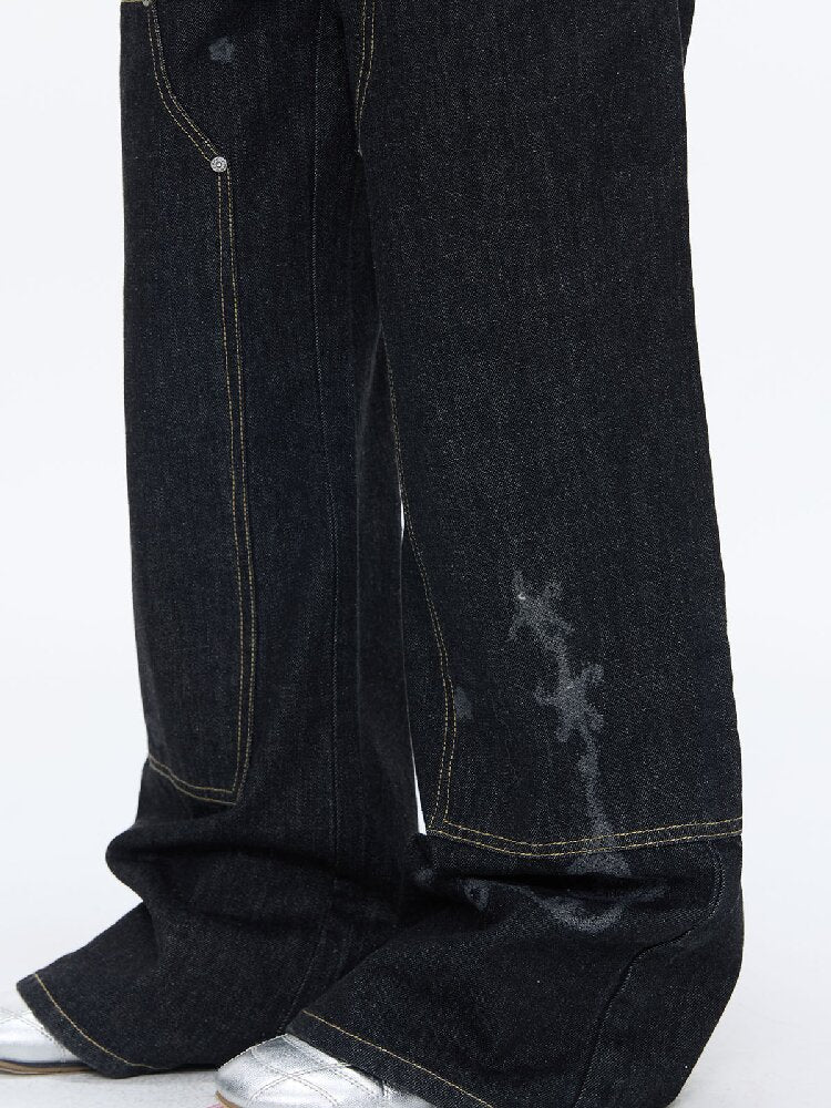 Stud Washed Two Tone Raw Jeans【s0000016398】