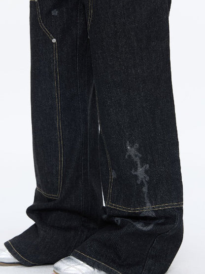 Stud Washed Two Tone Raw Jeans【s0000016398】