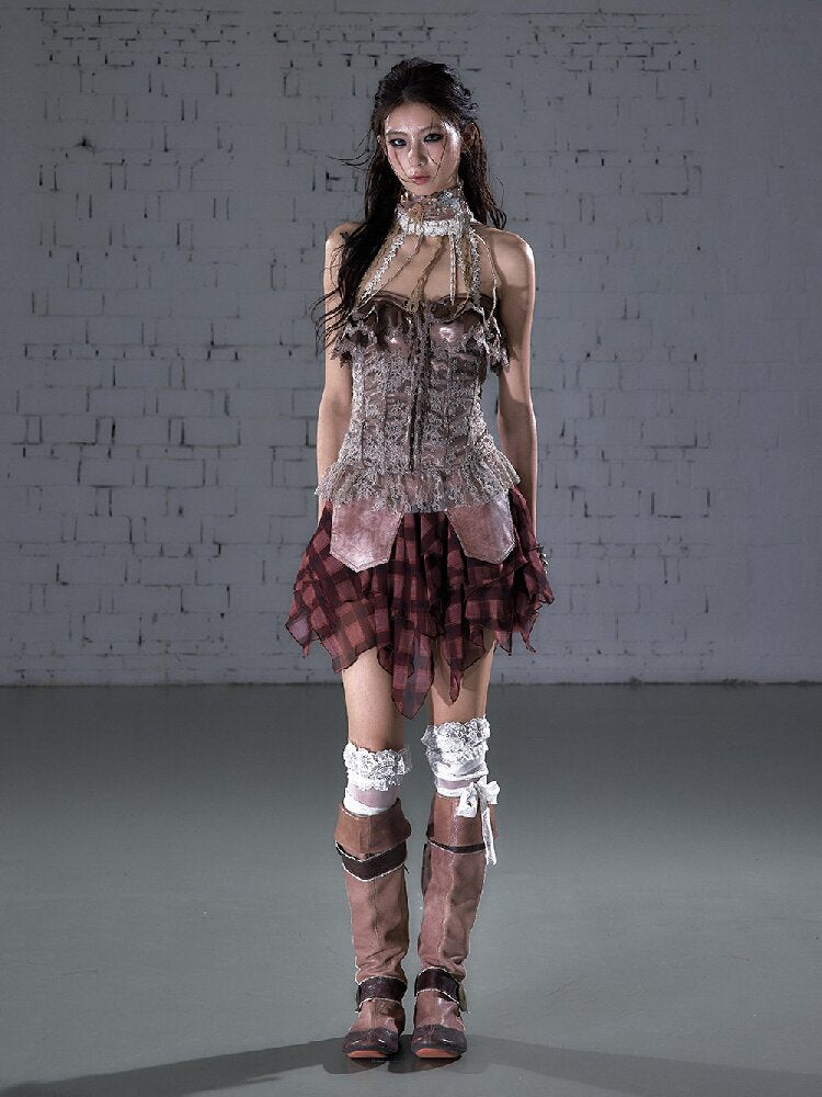 Patchwork Lace Satin Short Corset【s0000016204】