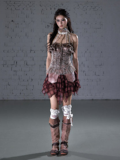 Patchwork Lace Satin Short Corset【s0000016204】