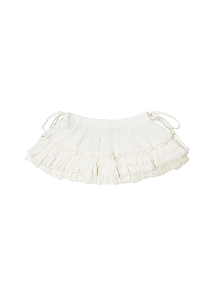Bow tie Hundred folding white super short skirt【s0000008593】