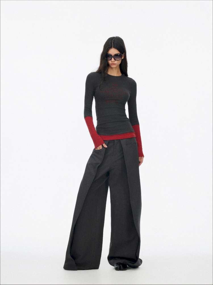 Fake Two-Piece Letter Print Slim Long-Sleeve T-Shirt【s0000014874】