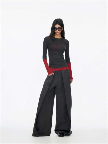 Fake Two-Piece Letter Print Slim Long-Sleeve T-Shirt【s0000014874】