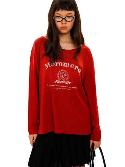 College Emblem Off Shoulder T Shirt【s0000017443】