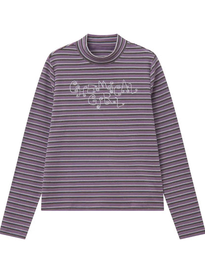 Retro Striped Embroidered Long-Sleeve T-Shirt【s0000013997】