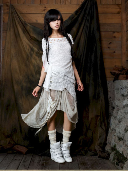 Patchwork Versatile Mesh Asymmetric Skirt【s0000013898】