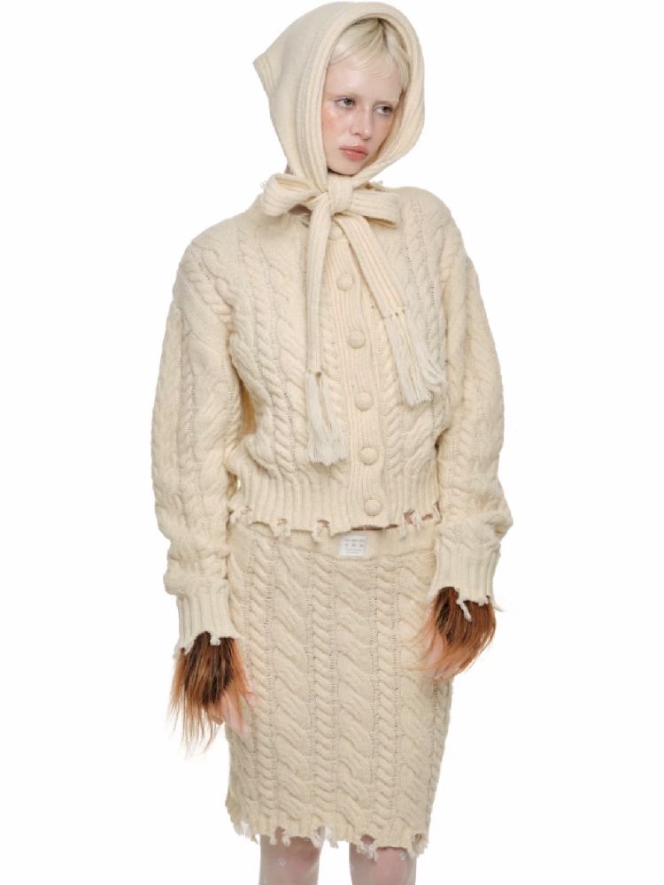 Twisted Flower Knit Cardigan Halter Skirt Set【s0000011570】