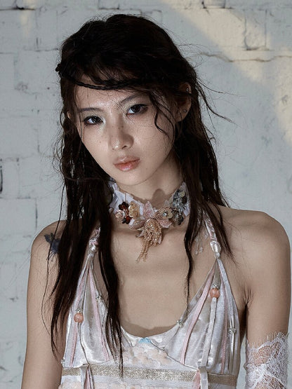 Vintage Court Pleated Flower Necklace【s0000017245】