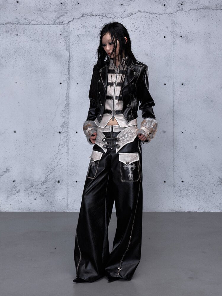 Fake Two Pieces Leather Trousers【s0000015542】