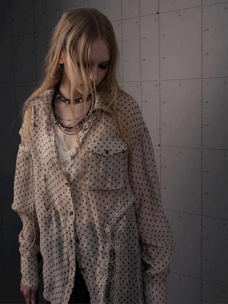Polka dot plaid sun loose shirt【s0000012622】