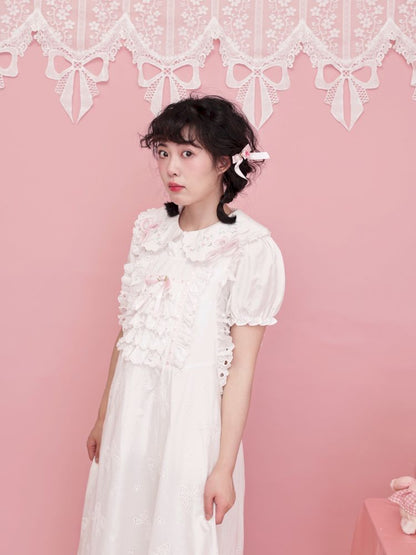 Doll collar puff sleeve lace shirt【s0000012852】