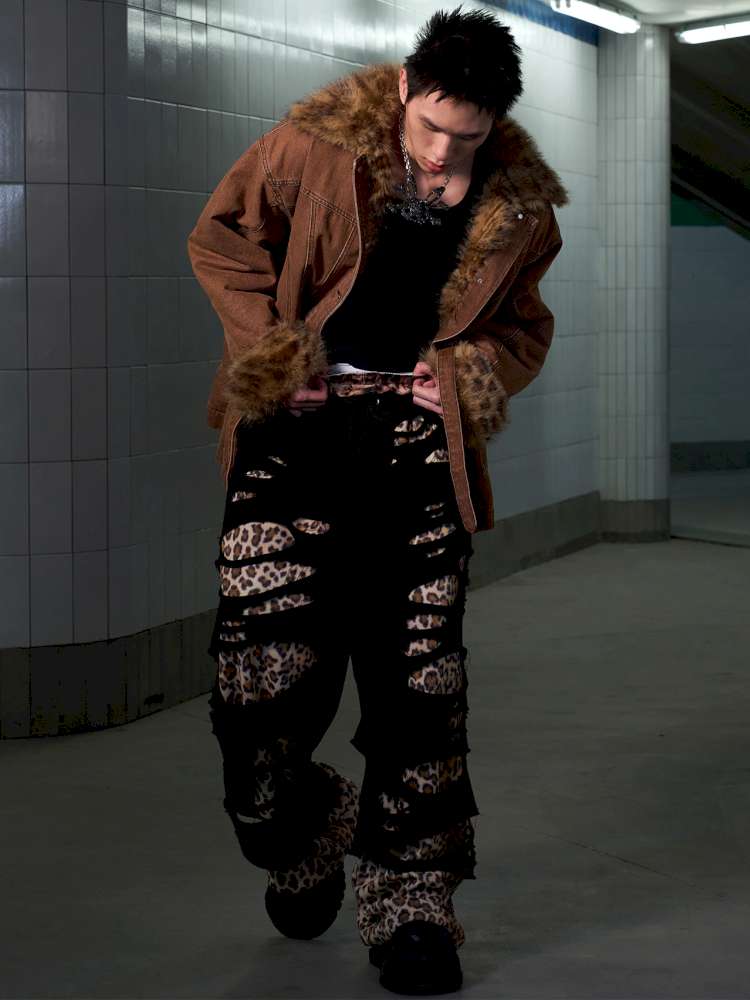 Leopard Print Paneled Denim Jacket【s0000014640】