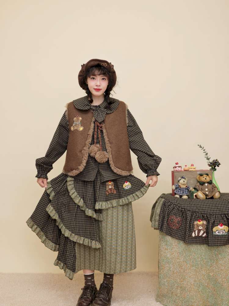 Vintage Girl Dark Green Plaid Cake Skirt【s0000014844】
