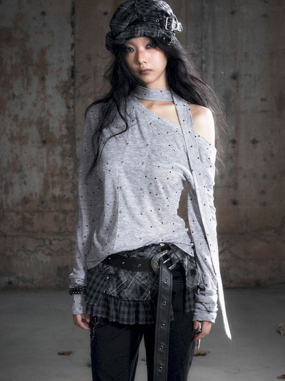 Cross Print Long Sleeve Knit Slouchy T-Shirt【s0000013892】