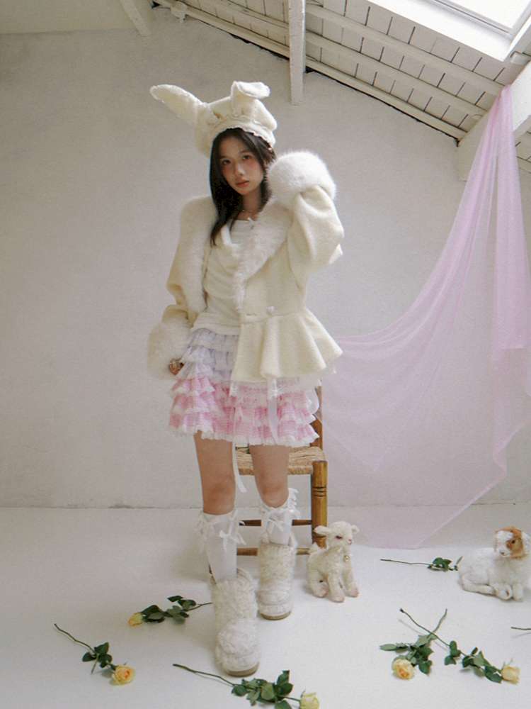 Pink Grid Gradient Lace Short Skirt【s0000014940】