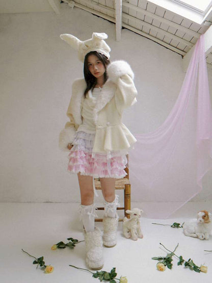 Pink Grid Gradient Lace Short Skirt【s0000014940】