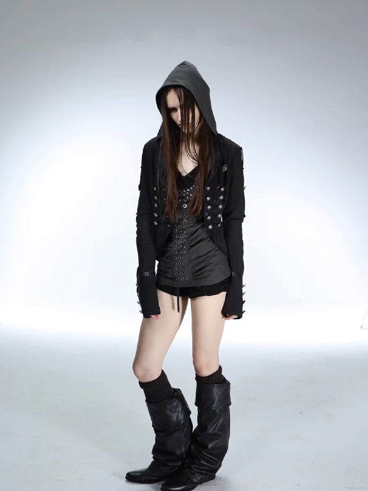 Metal Rivet Hooded I-Line Vest【s0000015911】