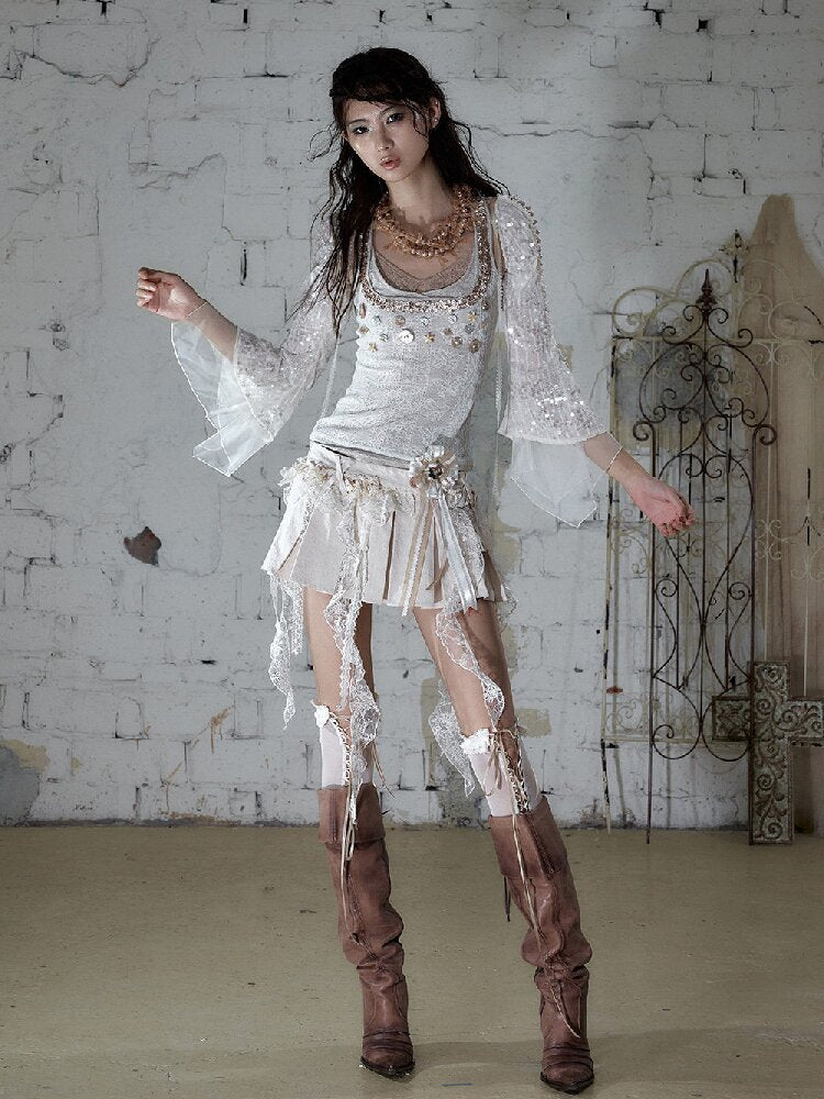 Baroque Lace Pleated Skirt Culottes【s0000016995】