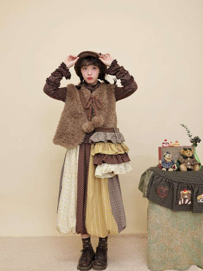 Vintage Girly Yellow Brown Flower Skirt【s0000014840】