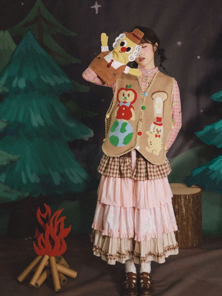 Apple Earth Toast Khaki Knit Vest【s0000005688】