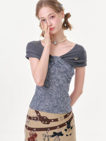 Flower Knot Butterfly Slim T-Shirt【s0000016605】