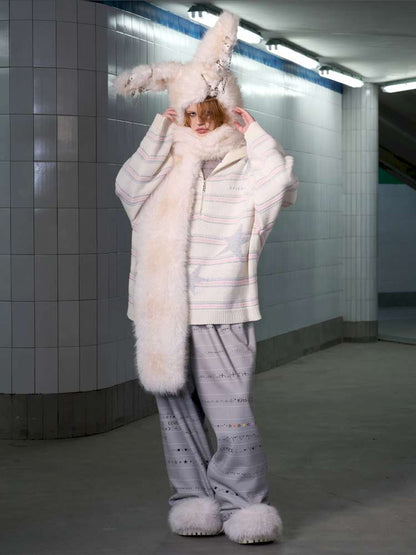 Long Hair Contrast Patch Hat Scarf【s0000014639】