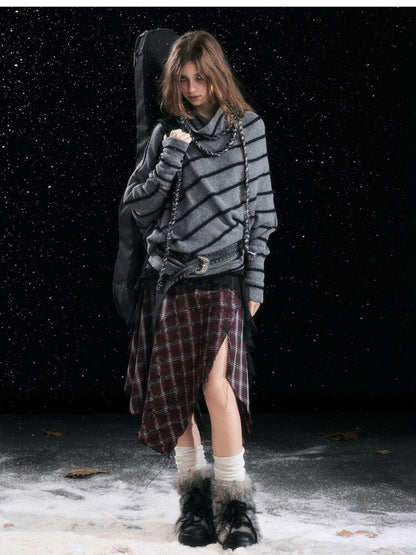 Twill Stripe Braided Wool Sweater【s0000015553】