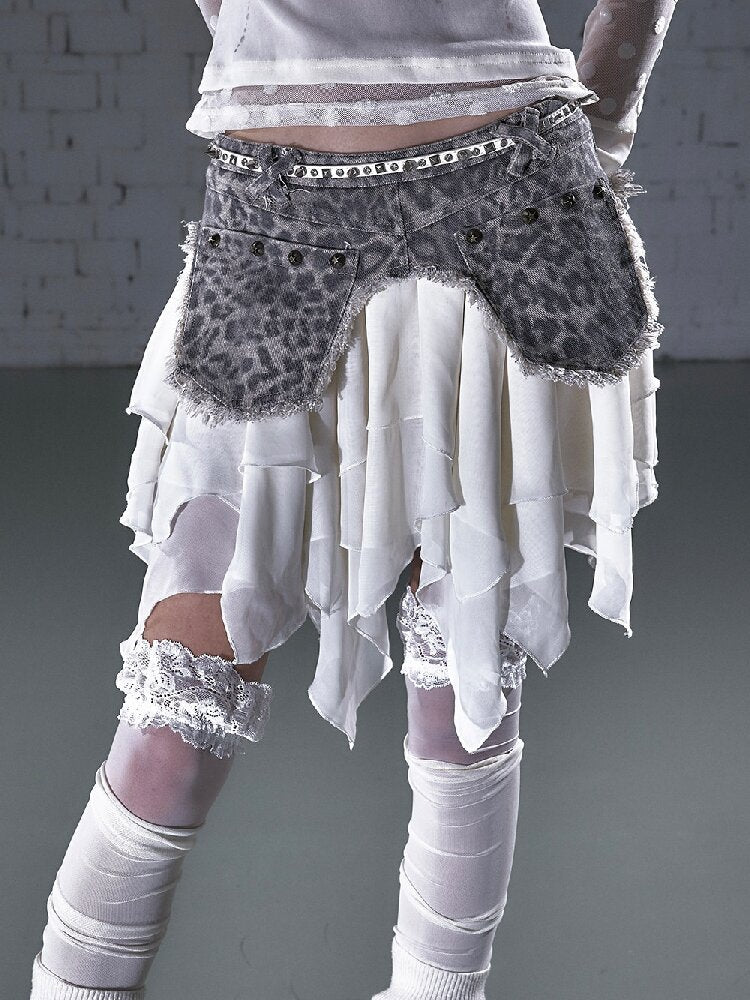 Washed Irregular Leather Denim Skirt【s0000015943】