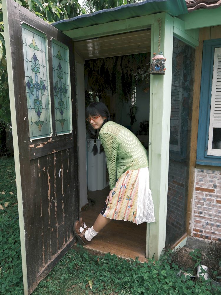 Patchwork lace print polka dot pleated skirt【s0000012769】